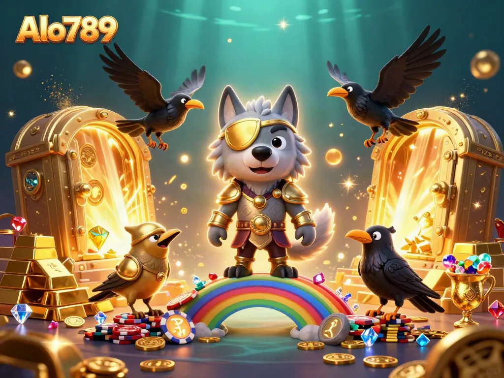Alo789 showcases a vibrant scene of Norse mythology gods amidst casino riches, embodying the excitement of online gambling.