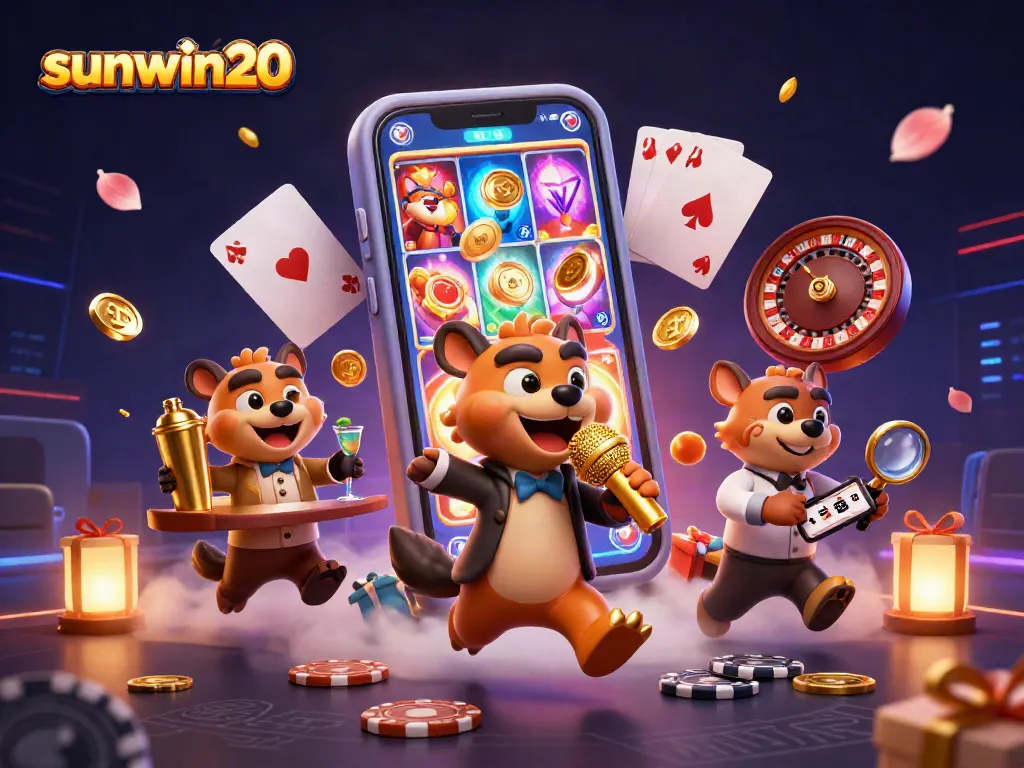 Experience the engaging sunwin20 comedy casino scene with hyenas, games, and vibrant action.