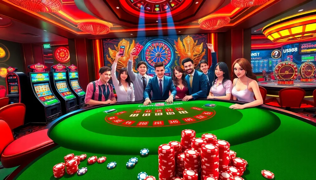 Engaging players experiencing the excitement of gambling at U888 casino, including roulette and blackjack.