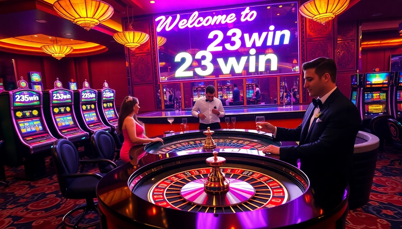 Exciting roulette action at 23win casino with vibrant atmosphere and elegant players.