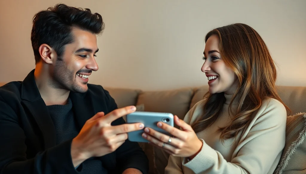 Sexting AI: A couple engaging with a chatbot, showcasing digital romance in a cozy setting.