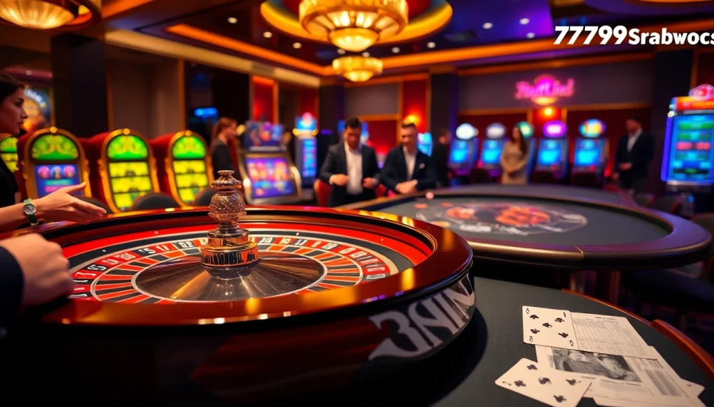 Gamblers enjoying a thrilling moment at a luxurious casino on https://789win223.com/ with roulette and poker.