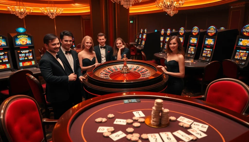 Engage in thrilling gameplay at https://lu88bb.com/ with a lavish casino scene featuring roulette and poker.