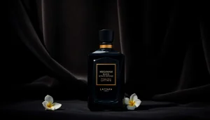 Showcasing Musamam Black Intense by Lattafa in a luxurious setting, with rich textures and elegant design.