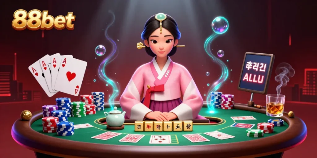 Experience thrilling gameplay at 88bet, showcasing a poised woman amidst rich gaming elements and vibrant visuals.