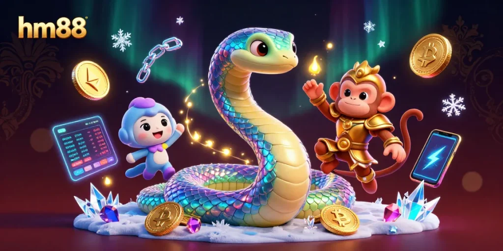 Experience gaming excitement with hm88’s vibrant casino scene featuring colorful characters.