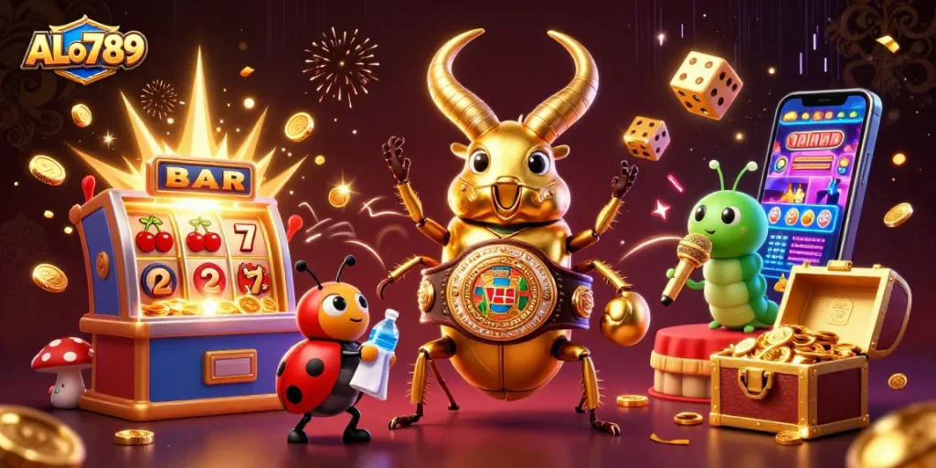 Place your bets at ALo789 for exciting casino games amidst dynamic 3D characters.